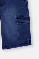 Boys Blue Six Pocket  Denim Cargo Shorts(Knee Length)